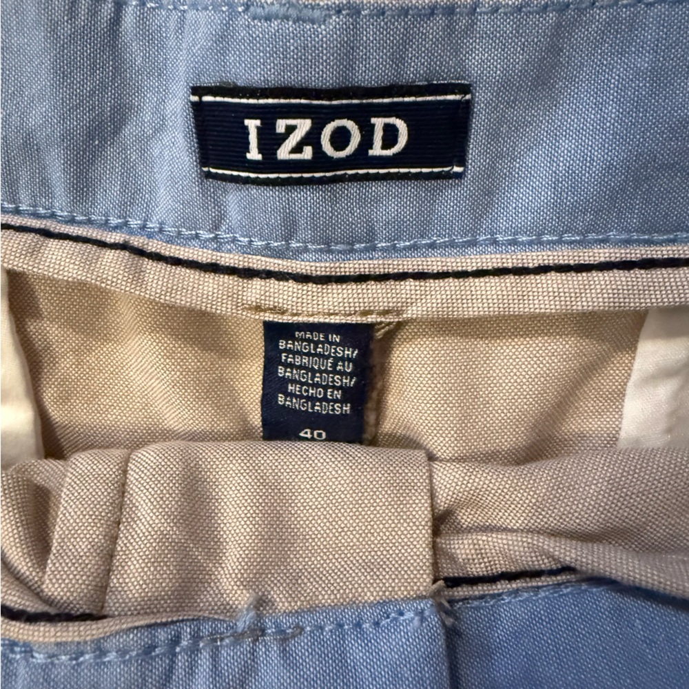 IZOD 100% Cotton Khaki Beige Tan Flat Front Chino Casual Mens Shorts Size 40 - Picture 7 of 11